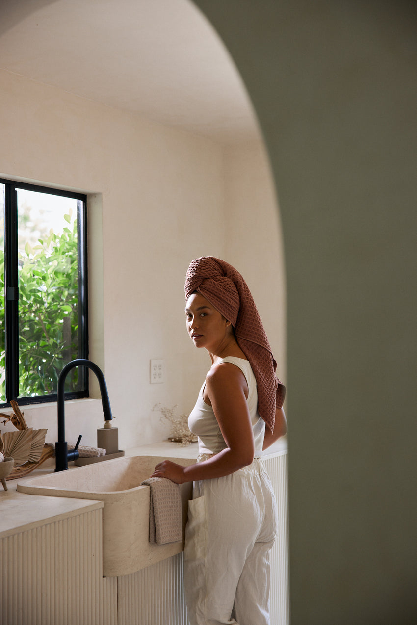 Waffle Bath Towel - Dusty Rose