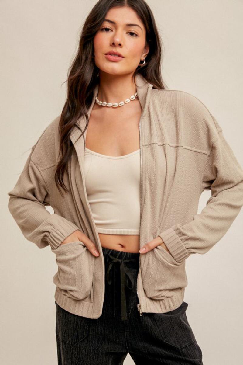 High Collar Bomber Jacket - Taupe