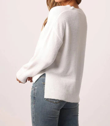 MARGARITA V-NECK LONG SLEEVE SWEATER WHITE