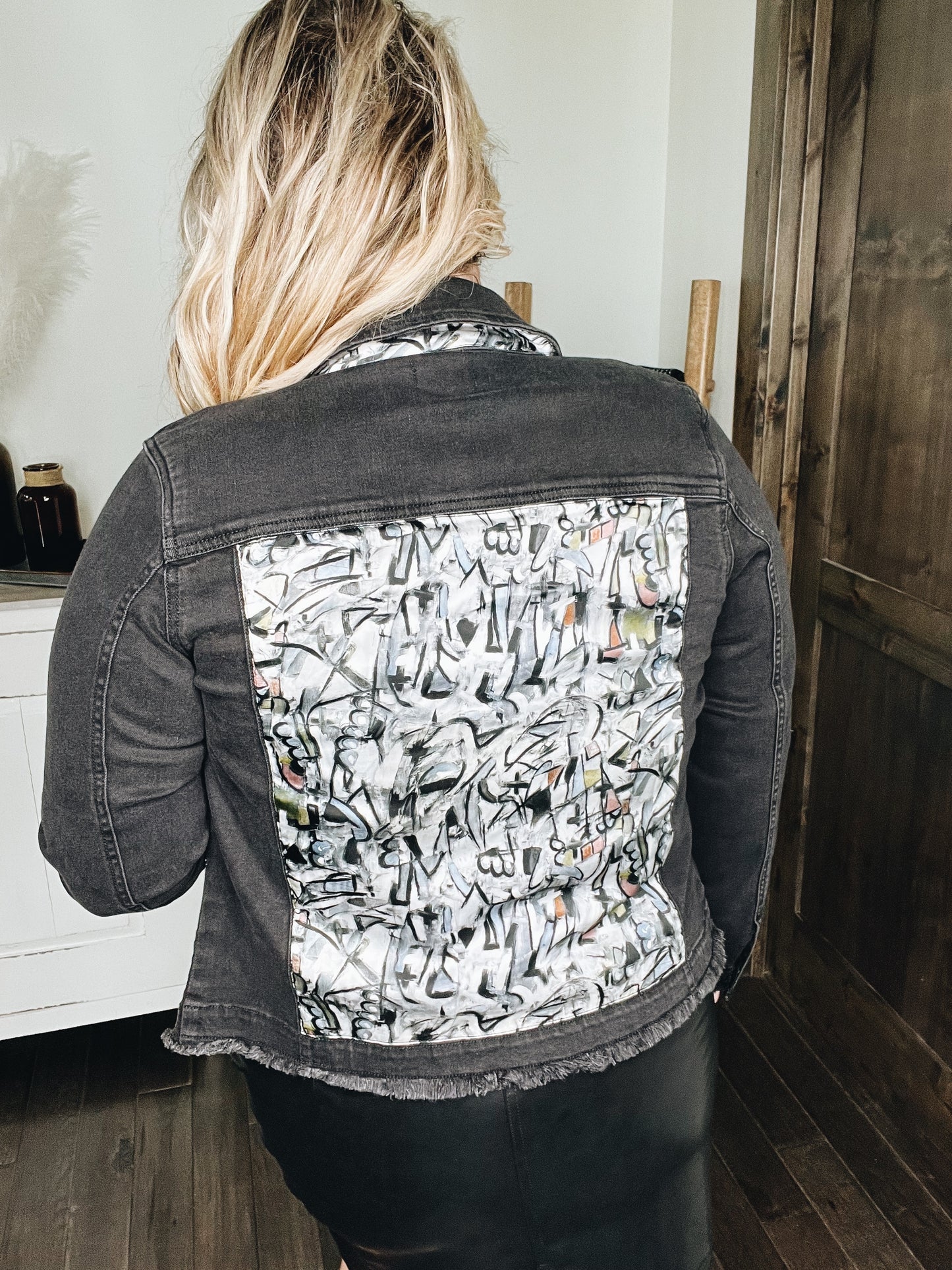 Black Jean Jacket with Graffiti Print