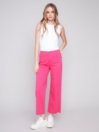 Twill Wide Leg Raw Edge Pant