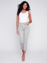 Cropped Twill Pants With Zipper Detail