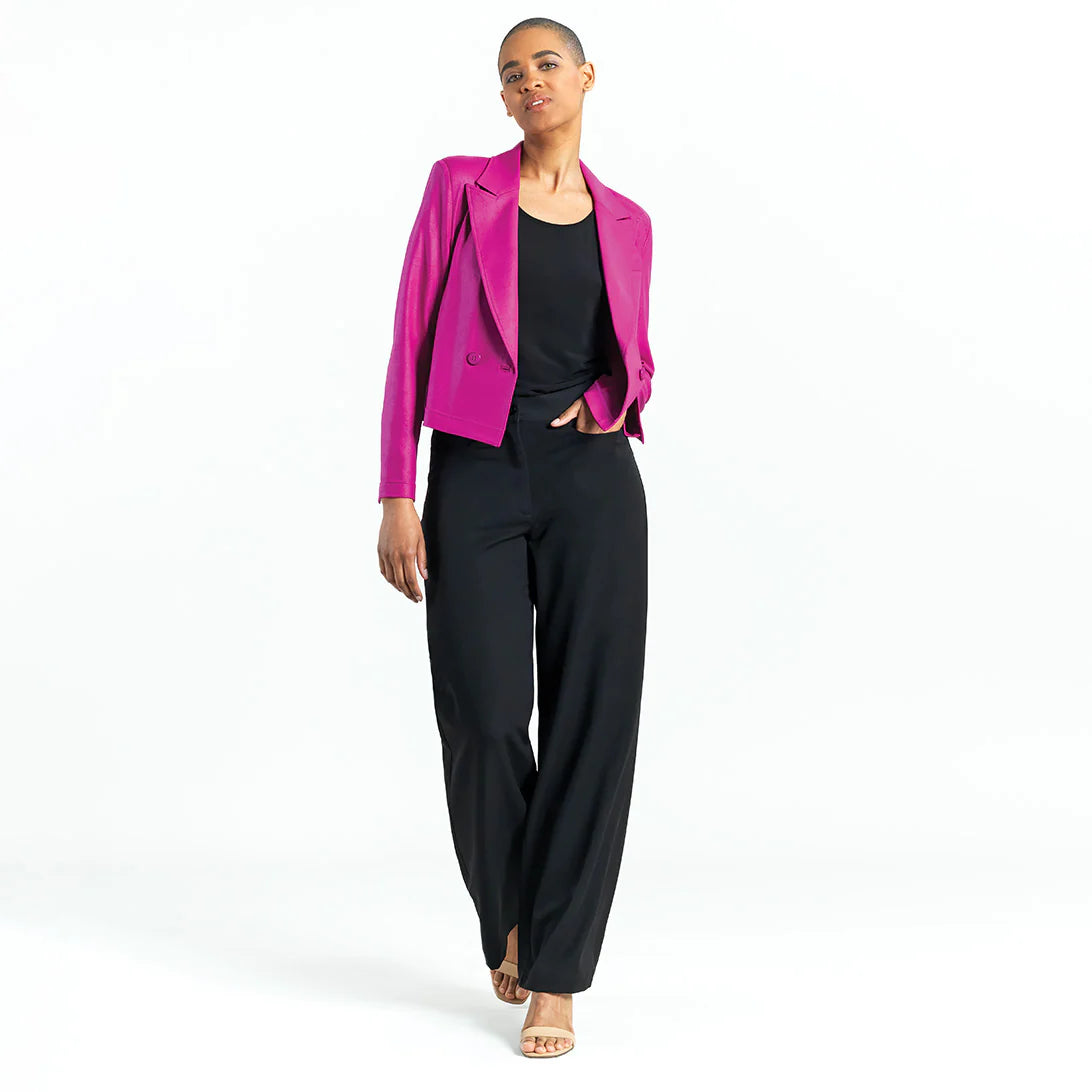 Liquid Leather™ Cropped Tuxedo Blazer - Magenta