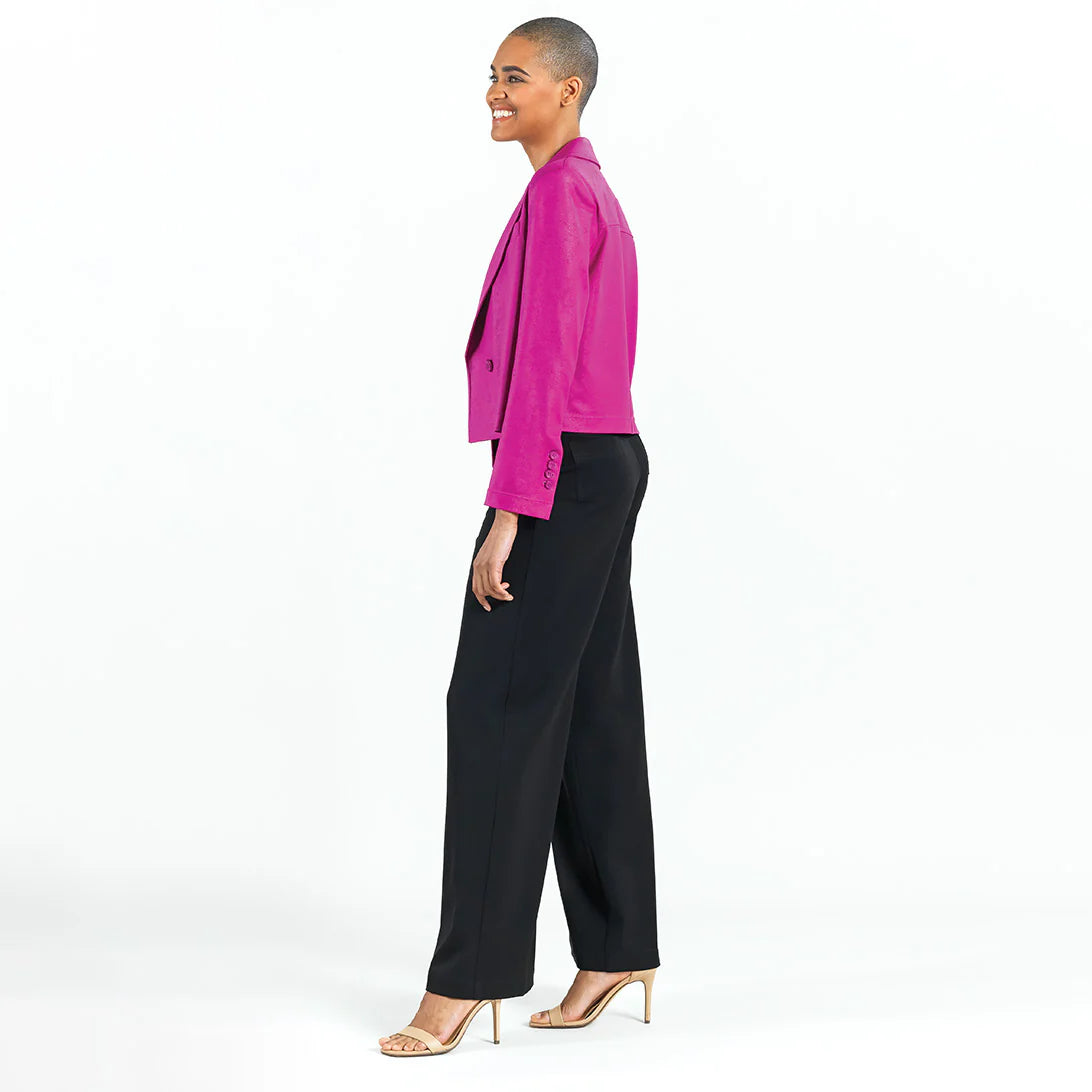 Liquid Leather™ Cropped Tuxedo Blazer - Magenta