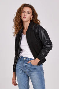 COLBY MIX MEDIA BOMBER JACKET BLACK