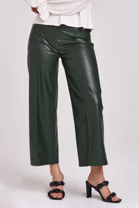 SPARKLE WIDE LEG CROPPED PANT FOREST VEGAN LEATHER