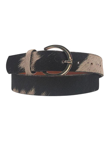 Cow Skin Hair-On Leather Belt With Silver Buckle