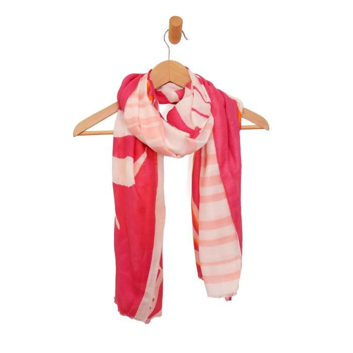 PINK/ORANGE PALM FRONDS SCARF